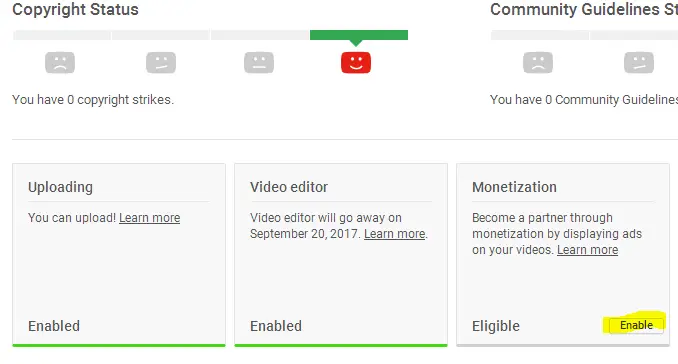 enable monetization in youtube